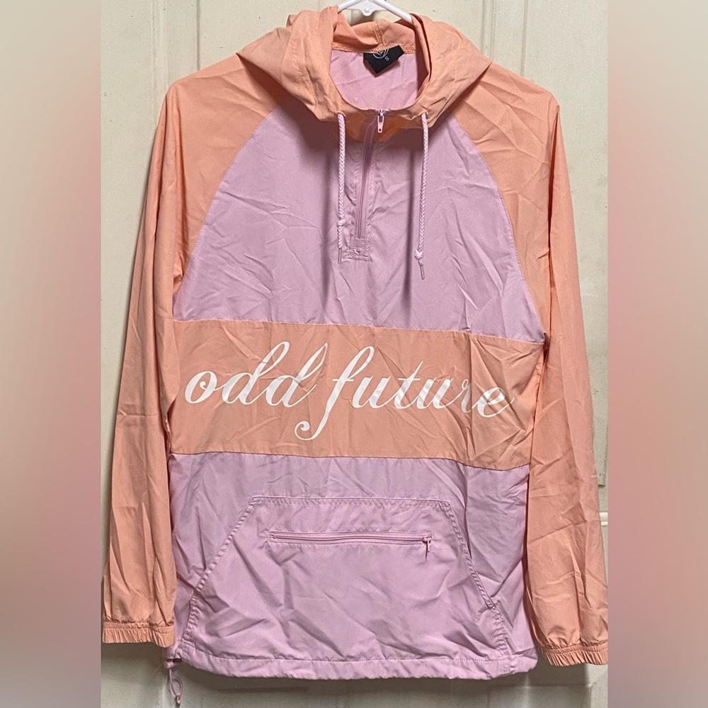 Odd Future Pink & Peach Colorblock Windbreaker Jacket W/Hoodie Sz. Sm. 40”C 28”L